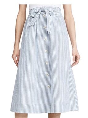 Madewell Palisade Blue Chambray Pilar Striped Midi A-Line Button Skirt 6